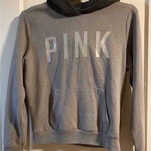 PINK Victoria's Secret Gray Sweater with Black Hood